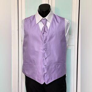Lavender Lilac Purple Herringbone Closed Back Vest Wedding Prom Men’s XL Tall
